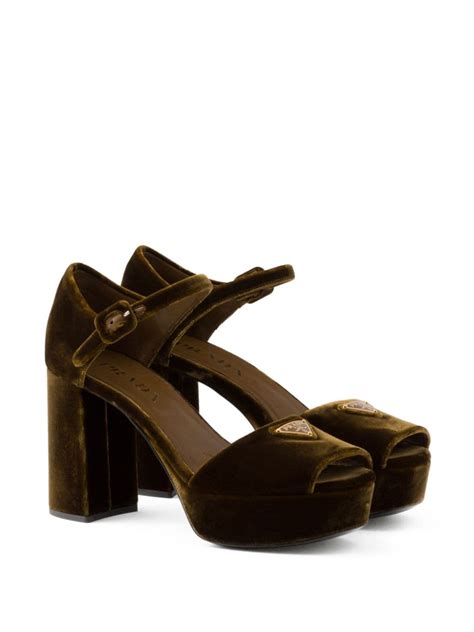 prada double strap velvet sandals|Prada 95mm platform sandals.